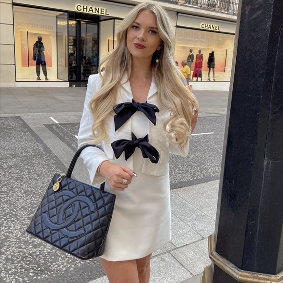 ZARA BOW TIE SHORT BLAZER JACKET BLACK WHITE - Picture 1 of 12